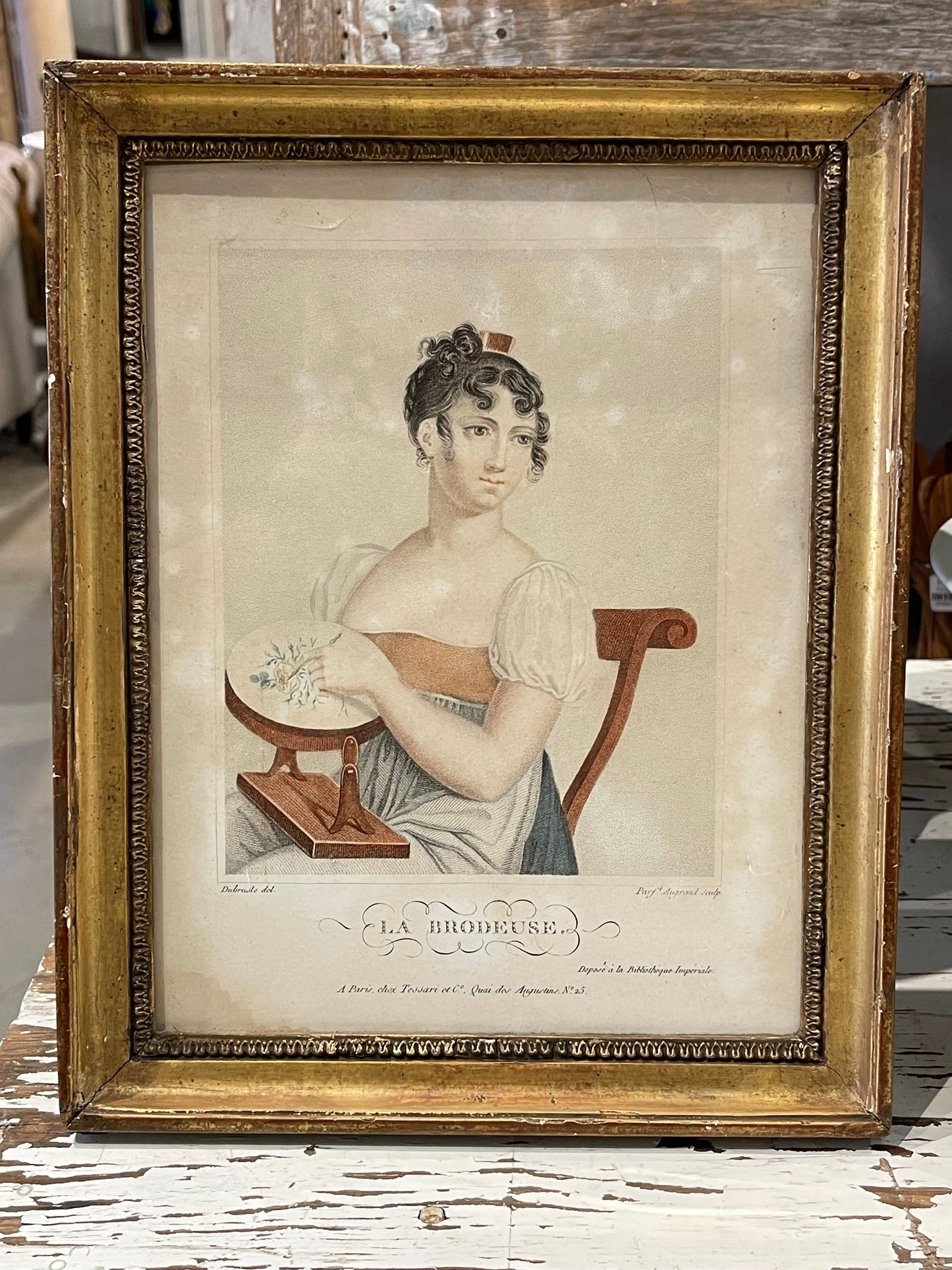 La Brodeuse French Copper Engraving Framed Sold Individually
