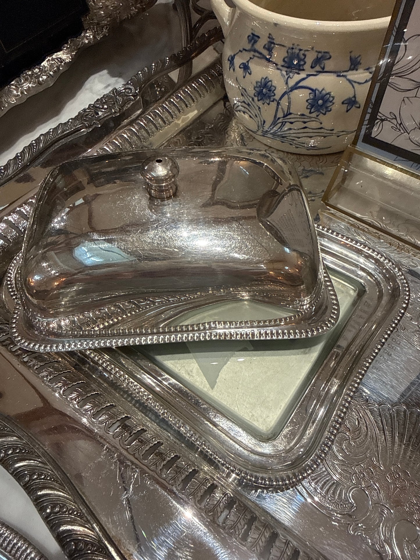 Silver Plate Butler Service Tray with Lid