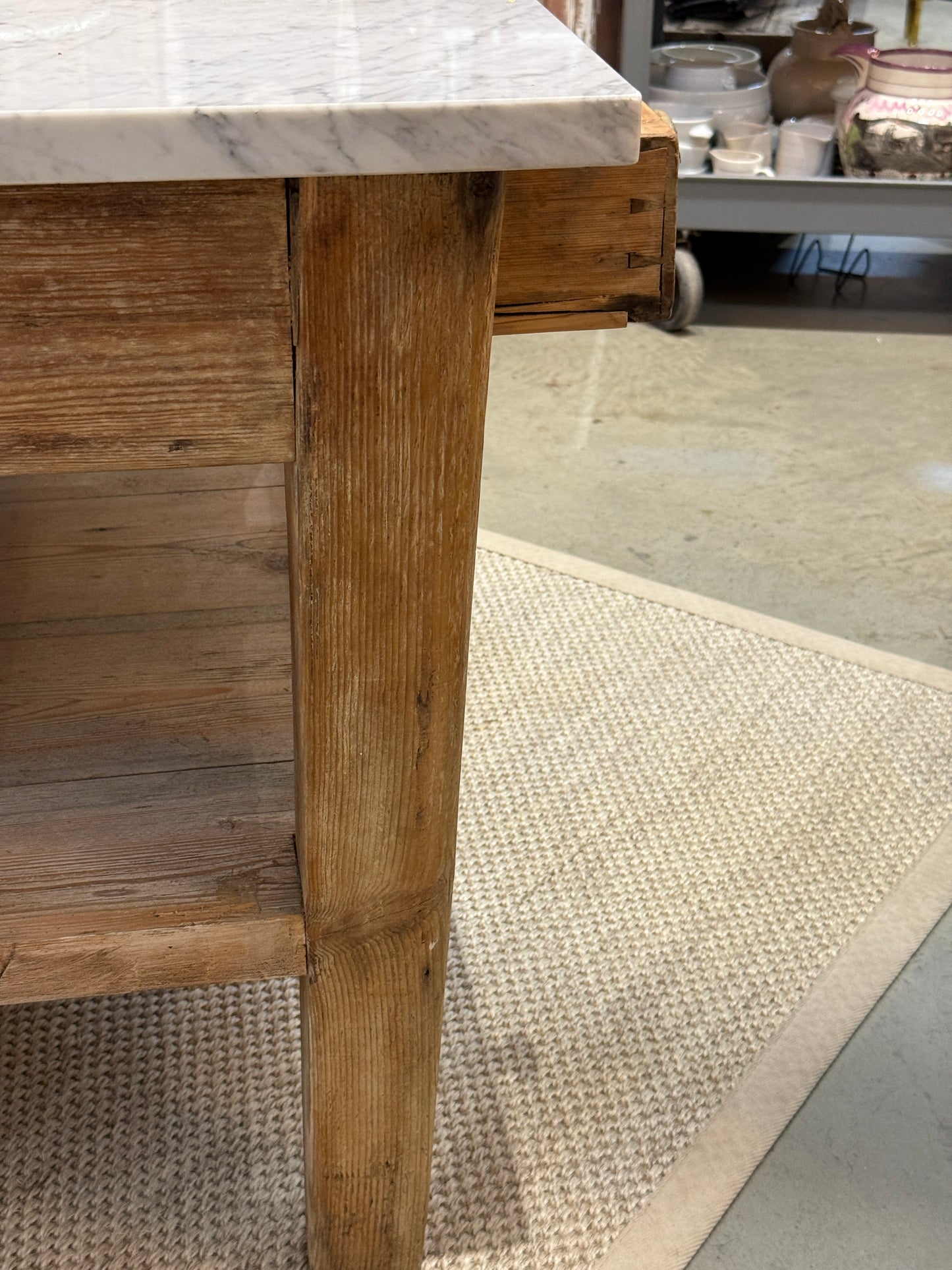 French Style Marble Top Console Table with Two Drawers