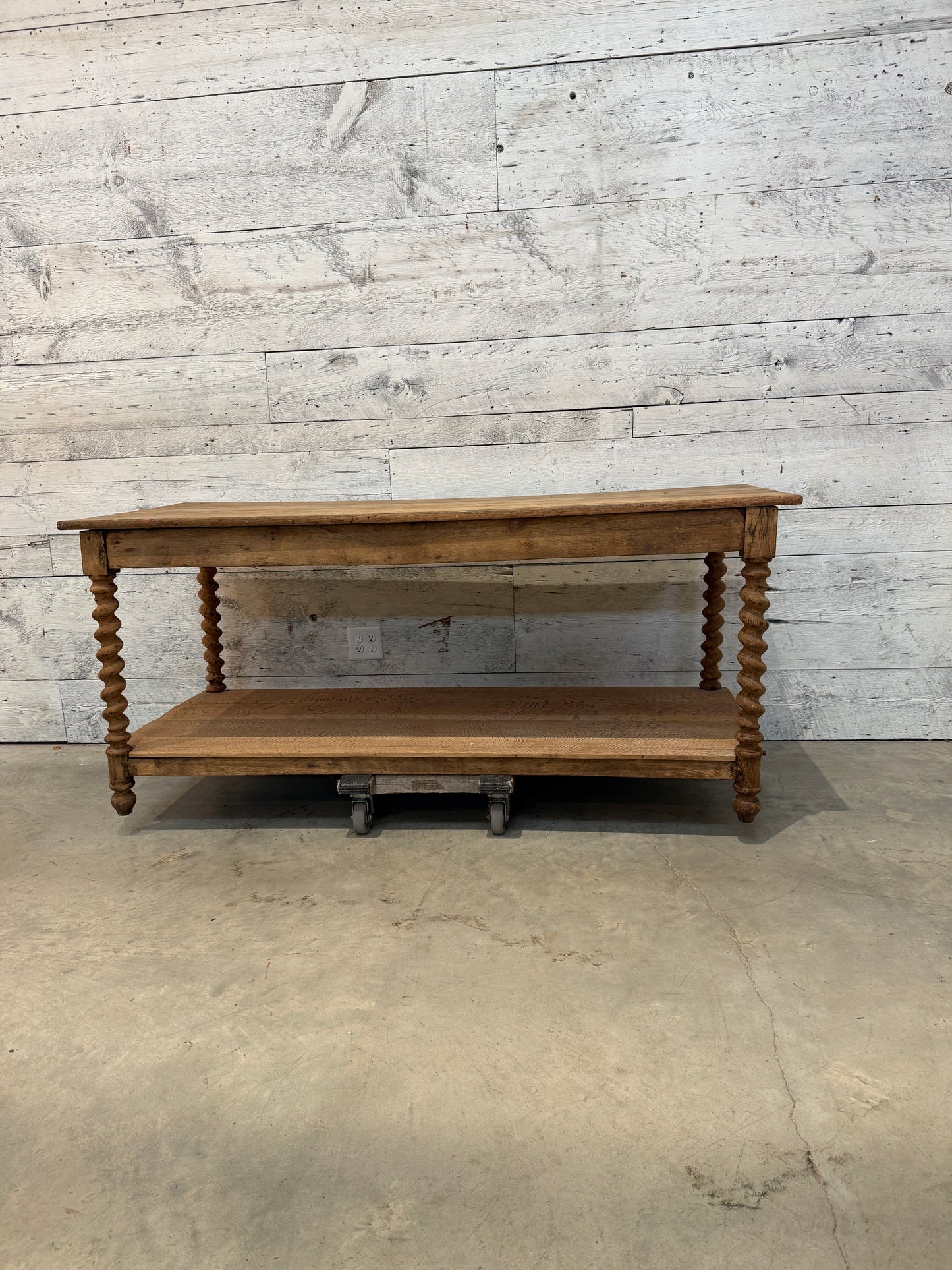 Antique Oak Barley Twisted French Drapers Table