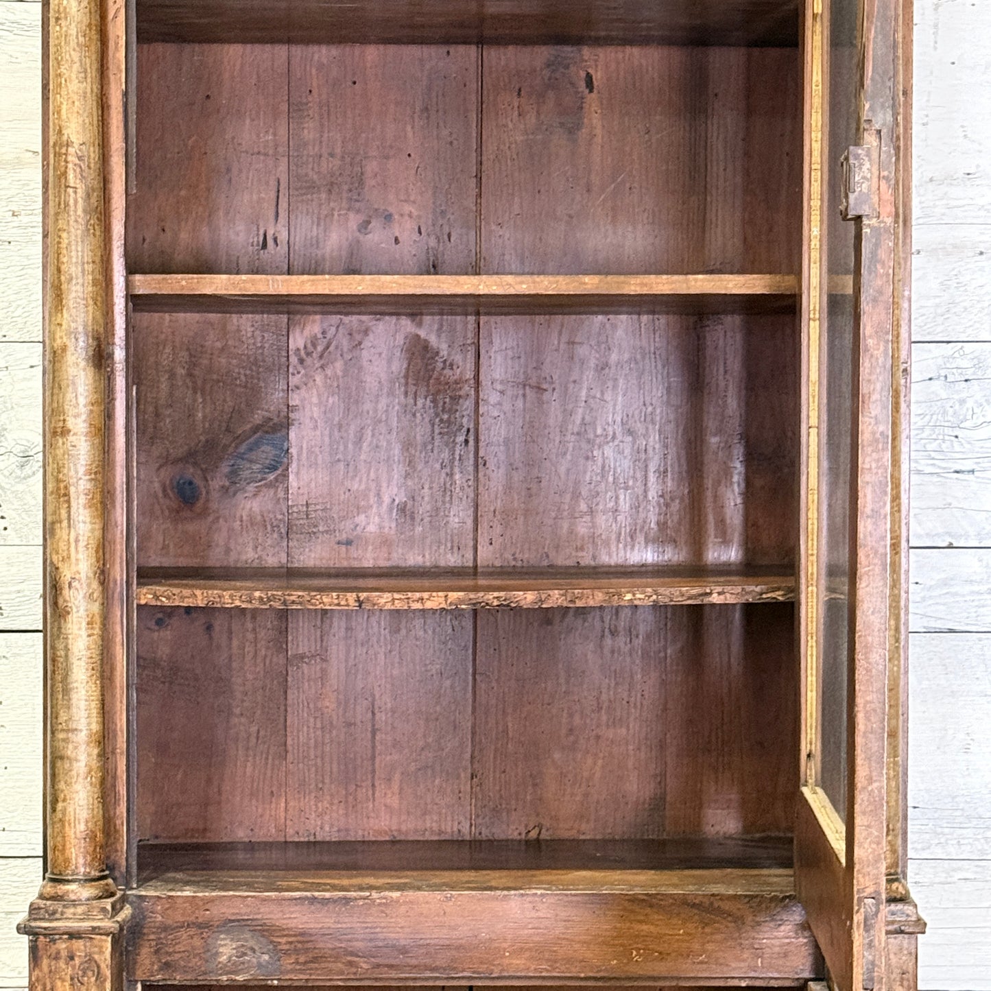 French Pharmacy Cabinet with Architectural Columns and Glass Front