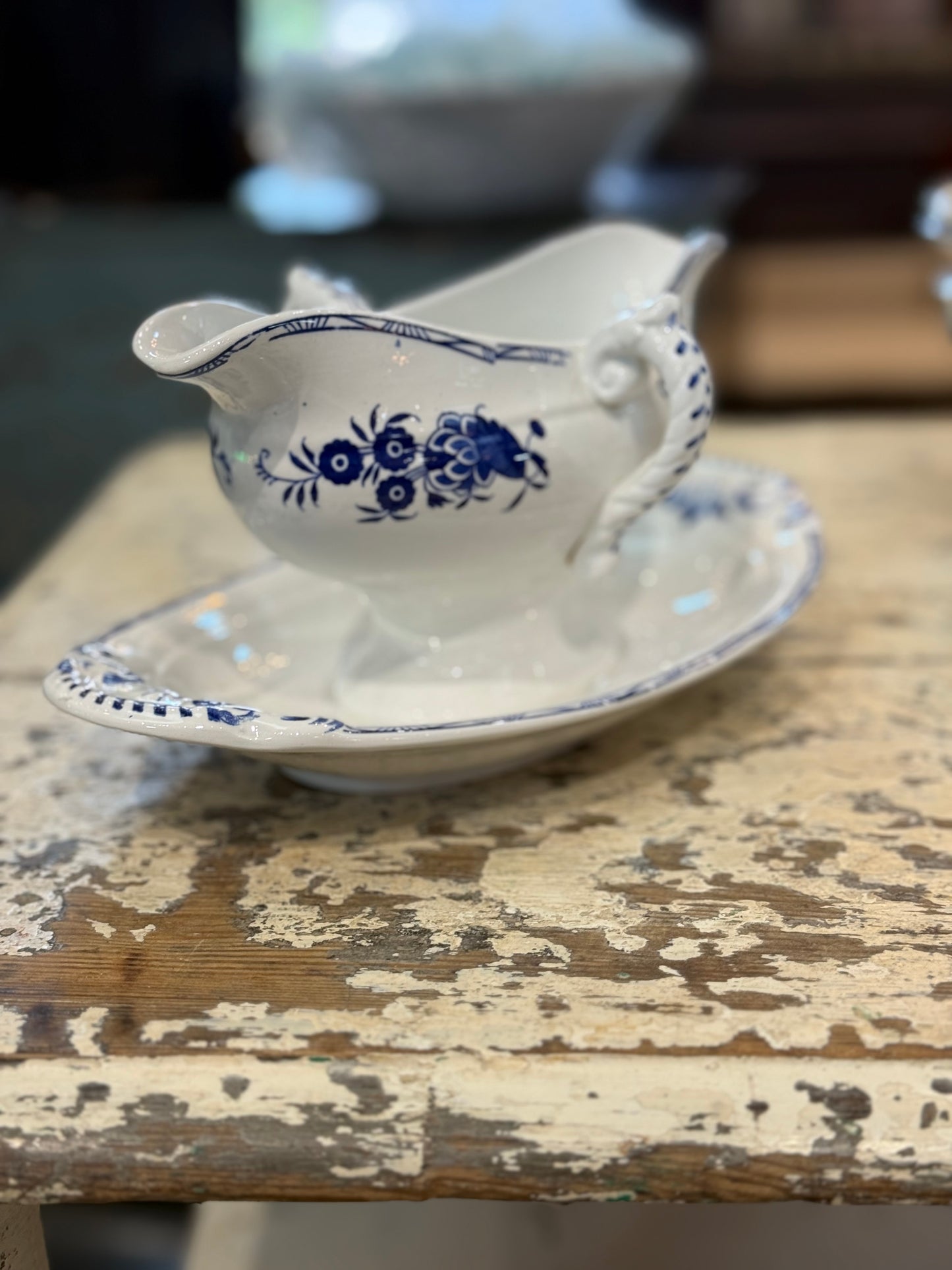 Blue And White Ironstone Gravy Boat