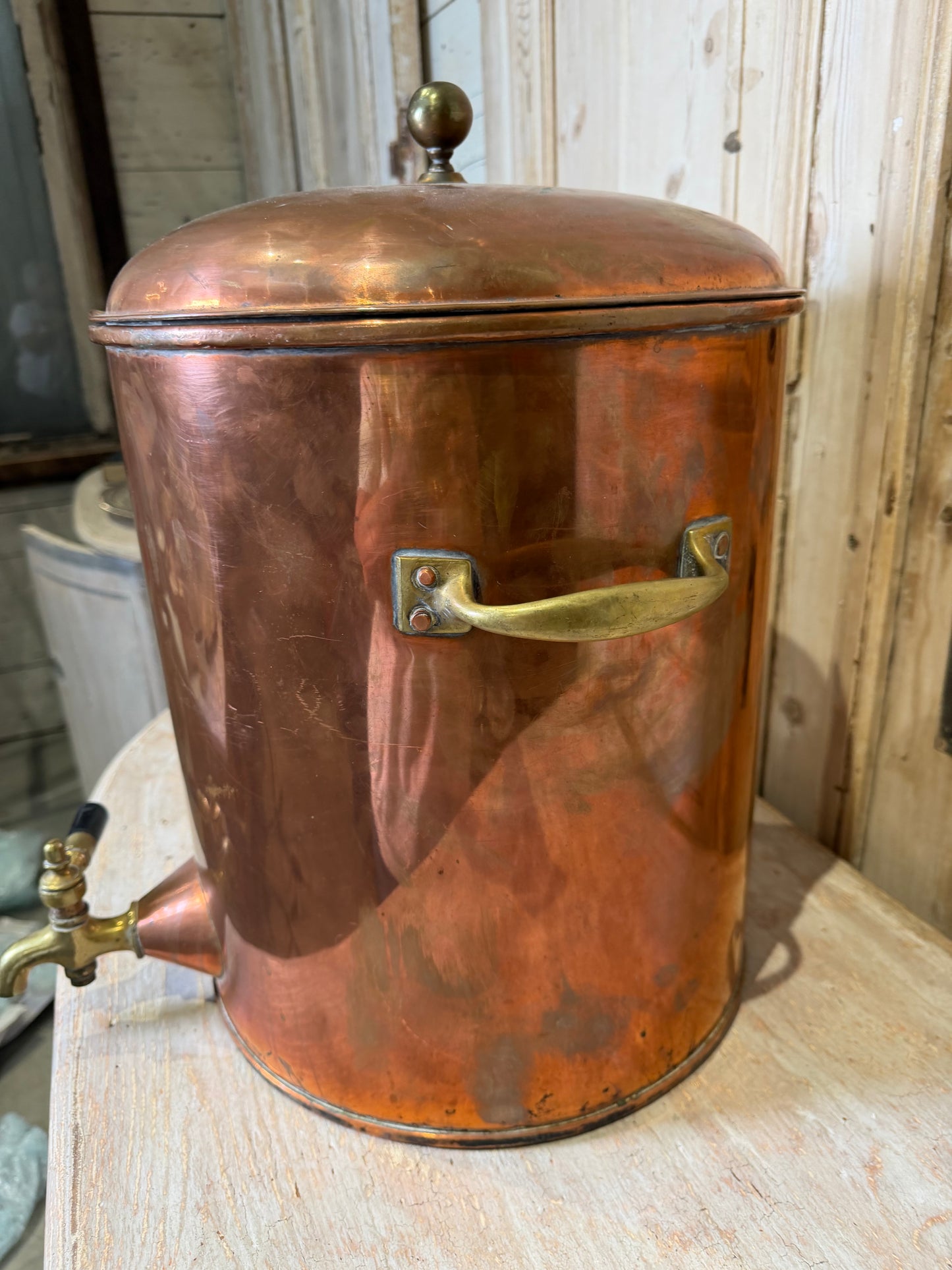 Copper Beverage Dispenser with Brass Spigot Circa 1900