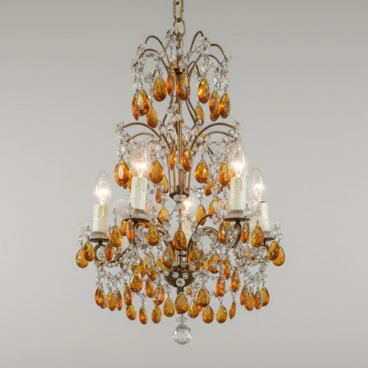 Amber Crystal Antique Chandelier Florentine Art Nouveau