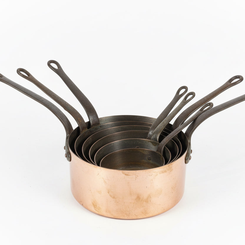 Heavy Antique Copper Cookware Set - 6 Pieces with Stamp from France