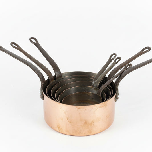 Heavy Antique Copper Cookware Set - 6 Pieces with Stamp from France