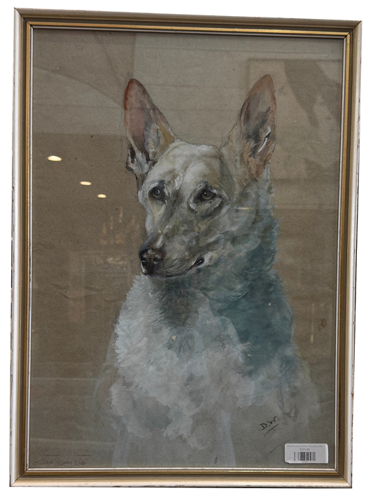 Pastel Drawing of White Dog Circa 1900 on a white background