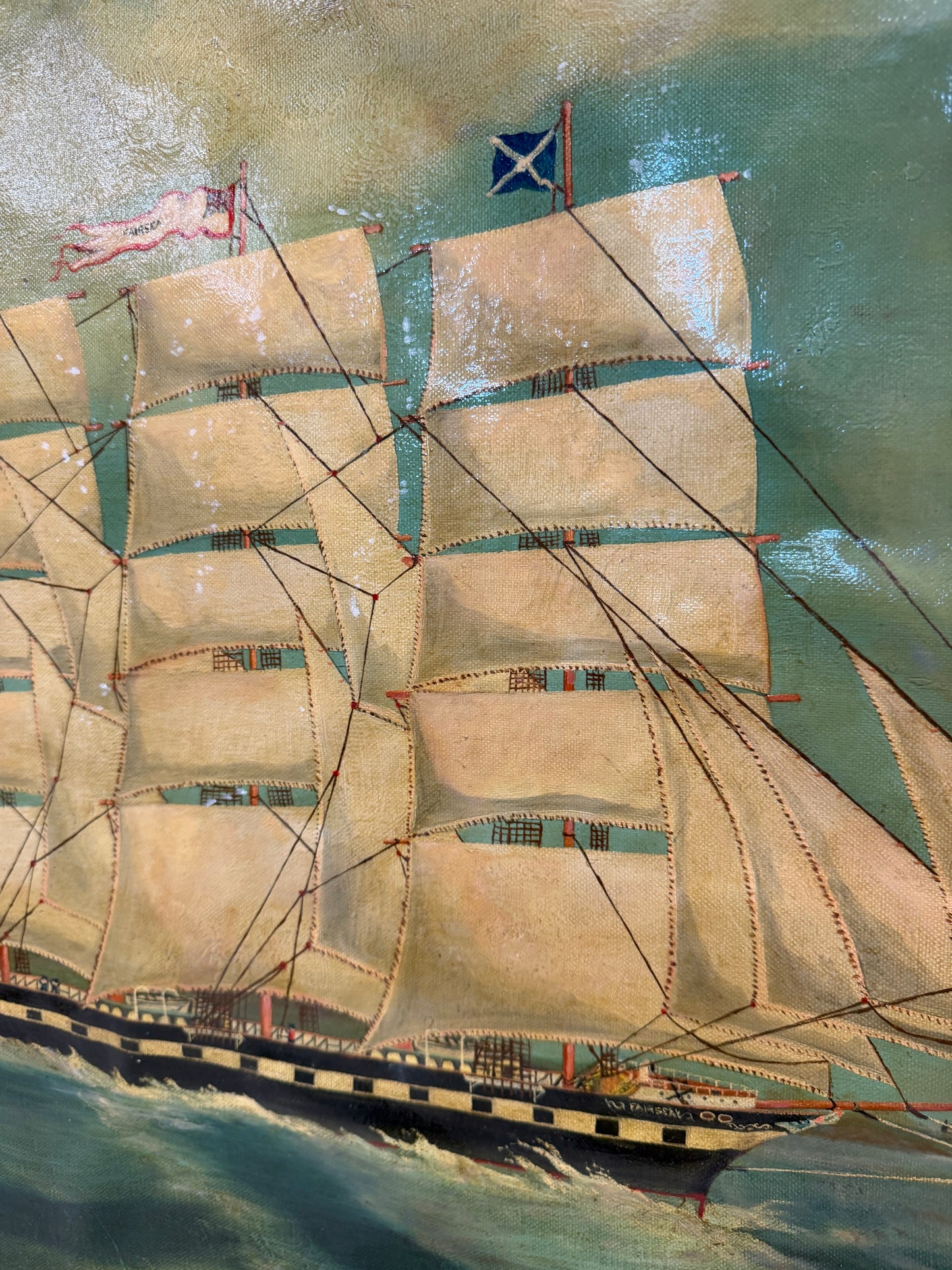 19th C. Maritime Ship Sailor's Painted on Sailcloth MCM