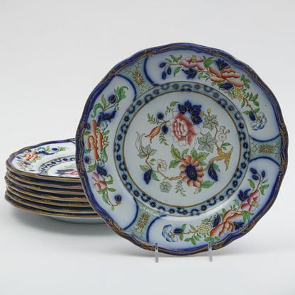 W. Adams & Sons Cobalt Ground Ironstone