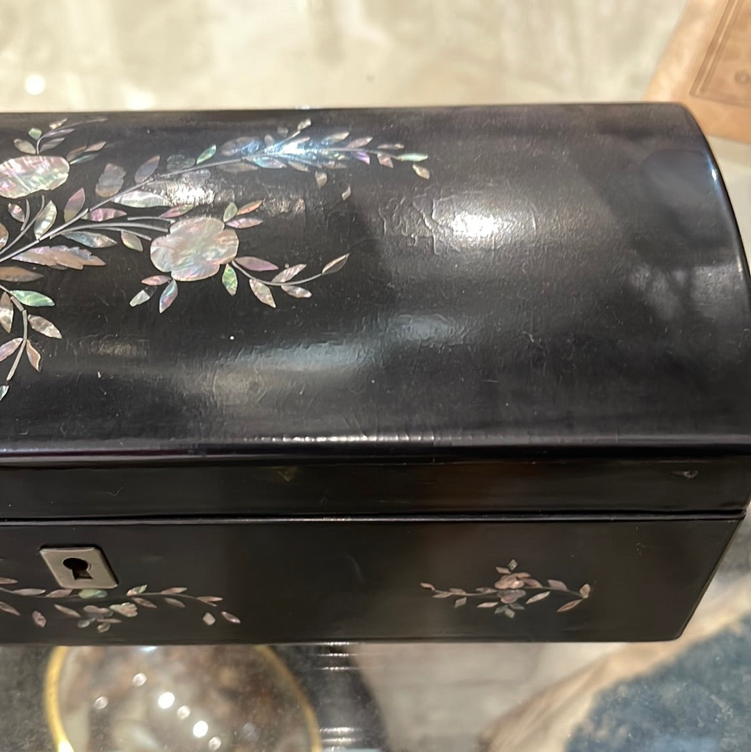 French Paper Mache Box with Mother of Pearl Inlay