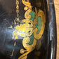 Large Black Oval Tole Tray with Gold & Green Accents