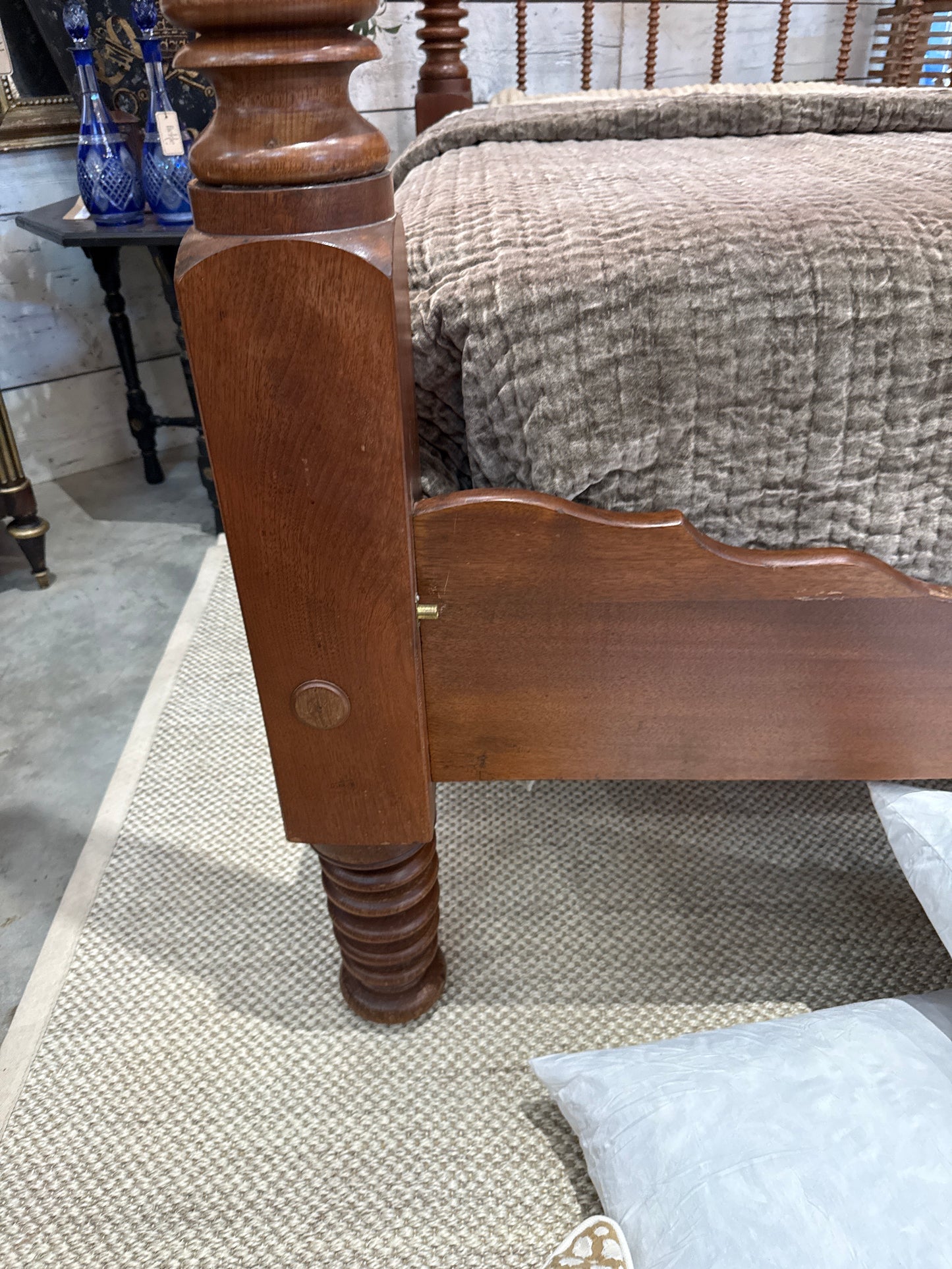 Monumental 19th Century American Empire Mahogany Bobbin Turned Four Poster Canopy Bed — 98” Tall