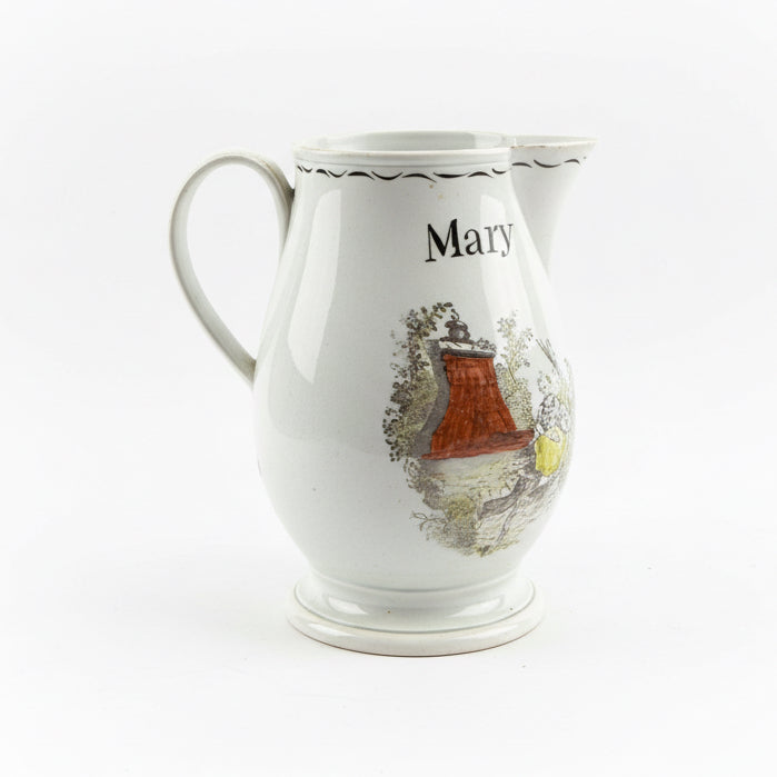 Victorian English Transferware Pitcher with Hand-Colored Pastoral Scenet