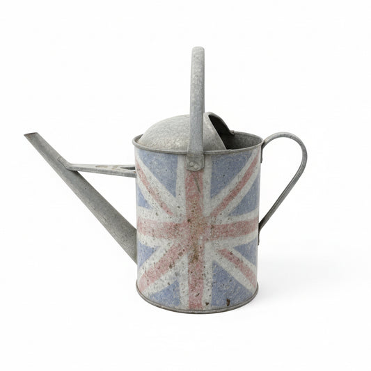 Vintage Galvanized Watering Can with British Flag