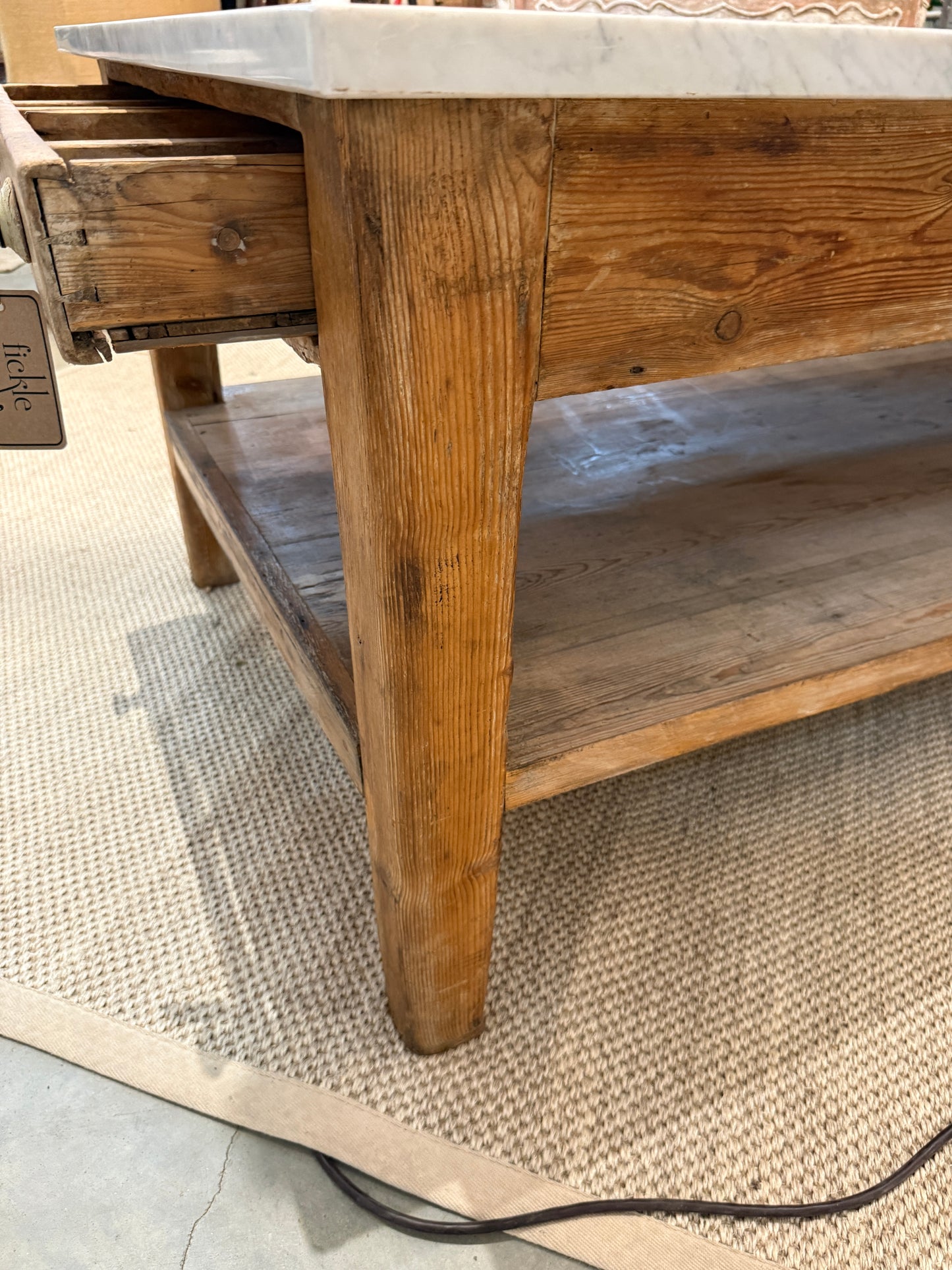 French Style Marble Top Console Table with Two Drawers