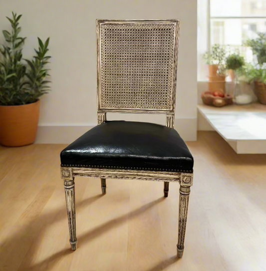 Black Leather Cane Back Chairs (6 Available) Sold Individually