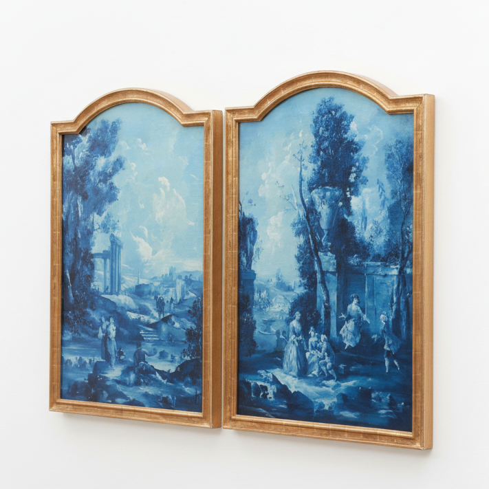 Pair of Grisaille Rococo-Style Landscape Panels