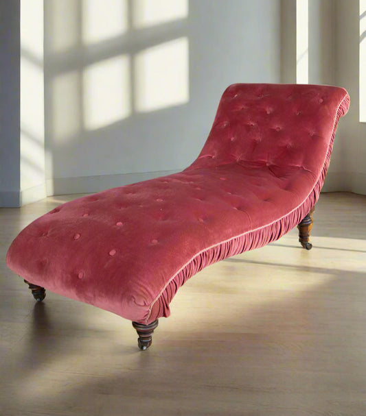 Brewster Pink Velvet Chaise Style of George Smith