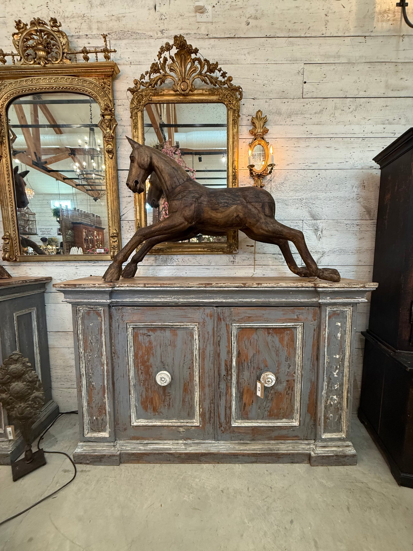 Hand-Carved Spanish Hardwood Horse Sculptures