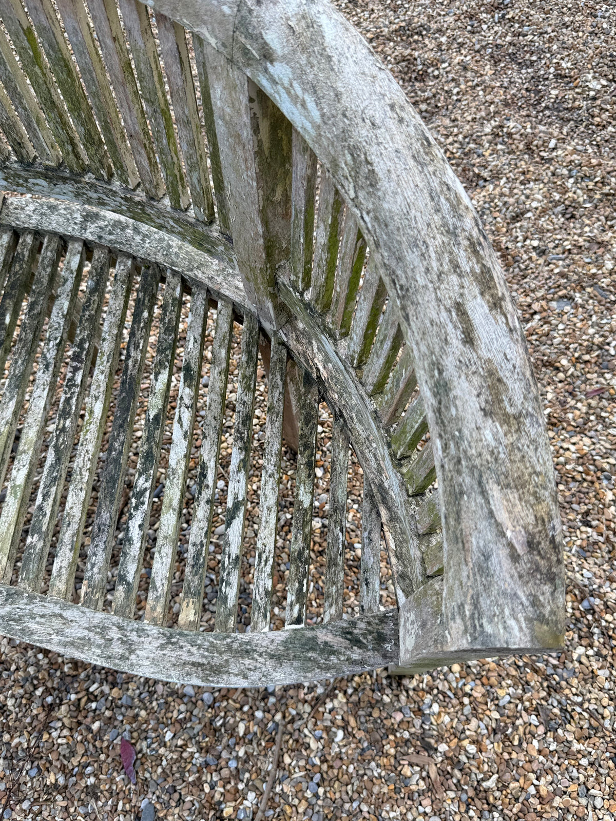 Weathered English Circa 1930 Teak Curved Bench