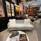 French Louis XV Style Tufted Settee in Silver Velvet Upholstery