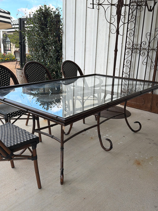 Lacquered Metal Faux Bamboo Table with Glass Top