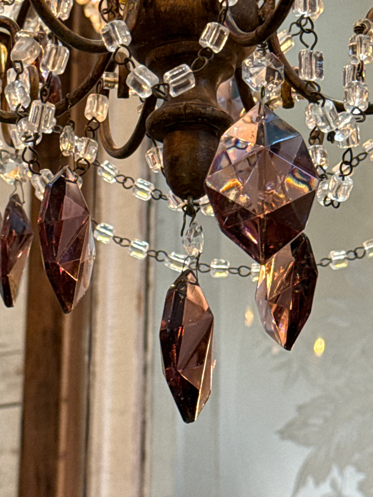 6 Arm Chandelier with Amethyst Tear Drop