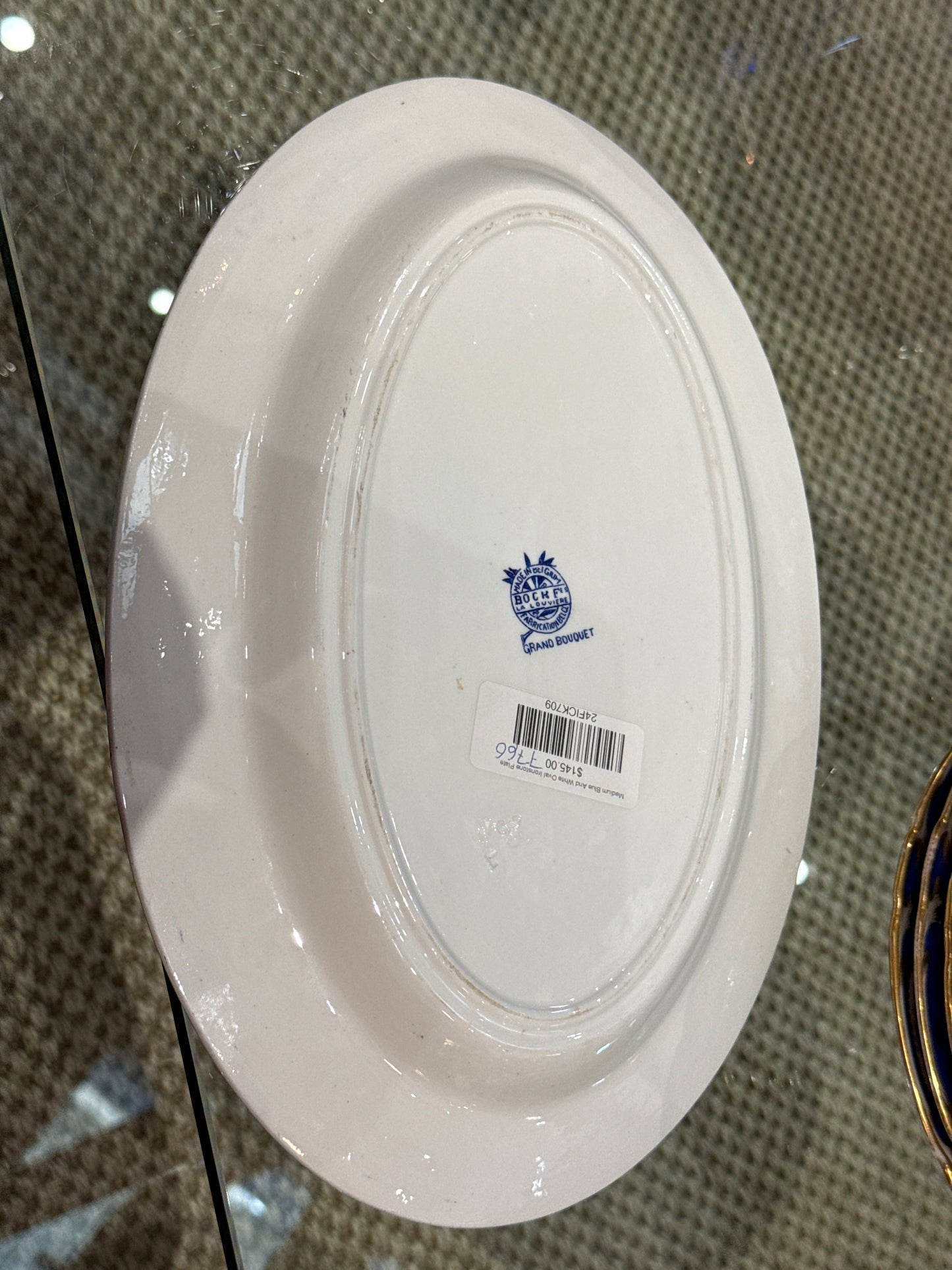 Boch “Grand Bouquet” Medium Blue And White Oval Ironstone Plate