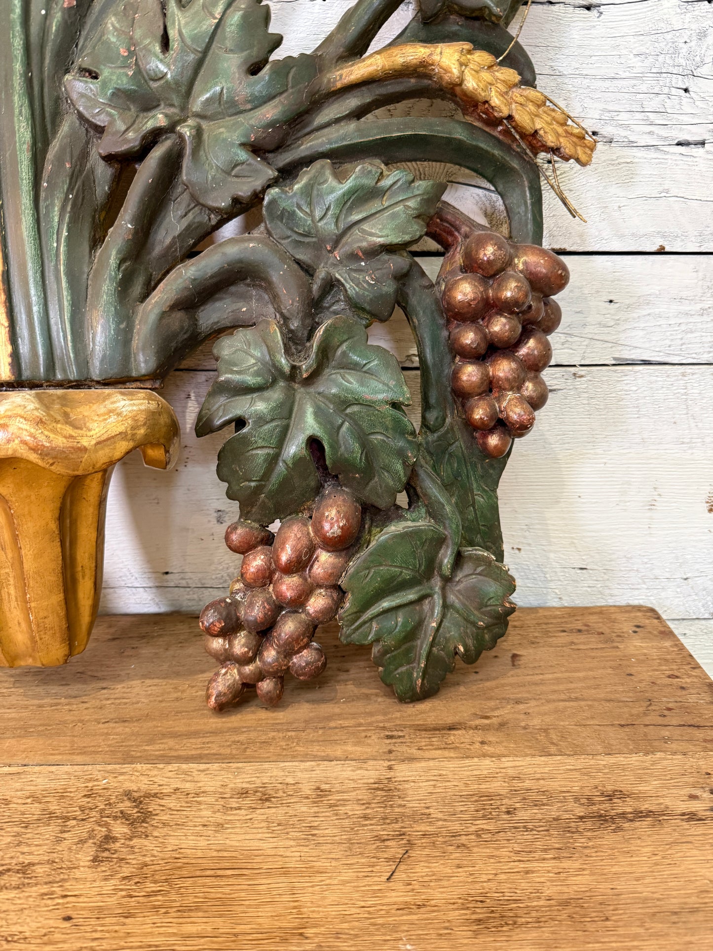Large Pair of Antique Continental Carved Giltwood Harvest Wall Sculpture, Sold Individually