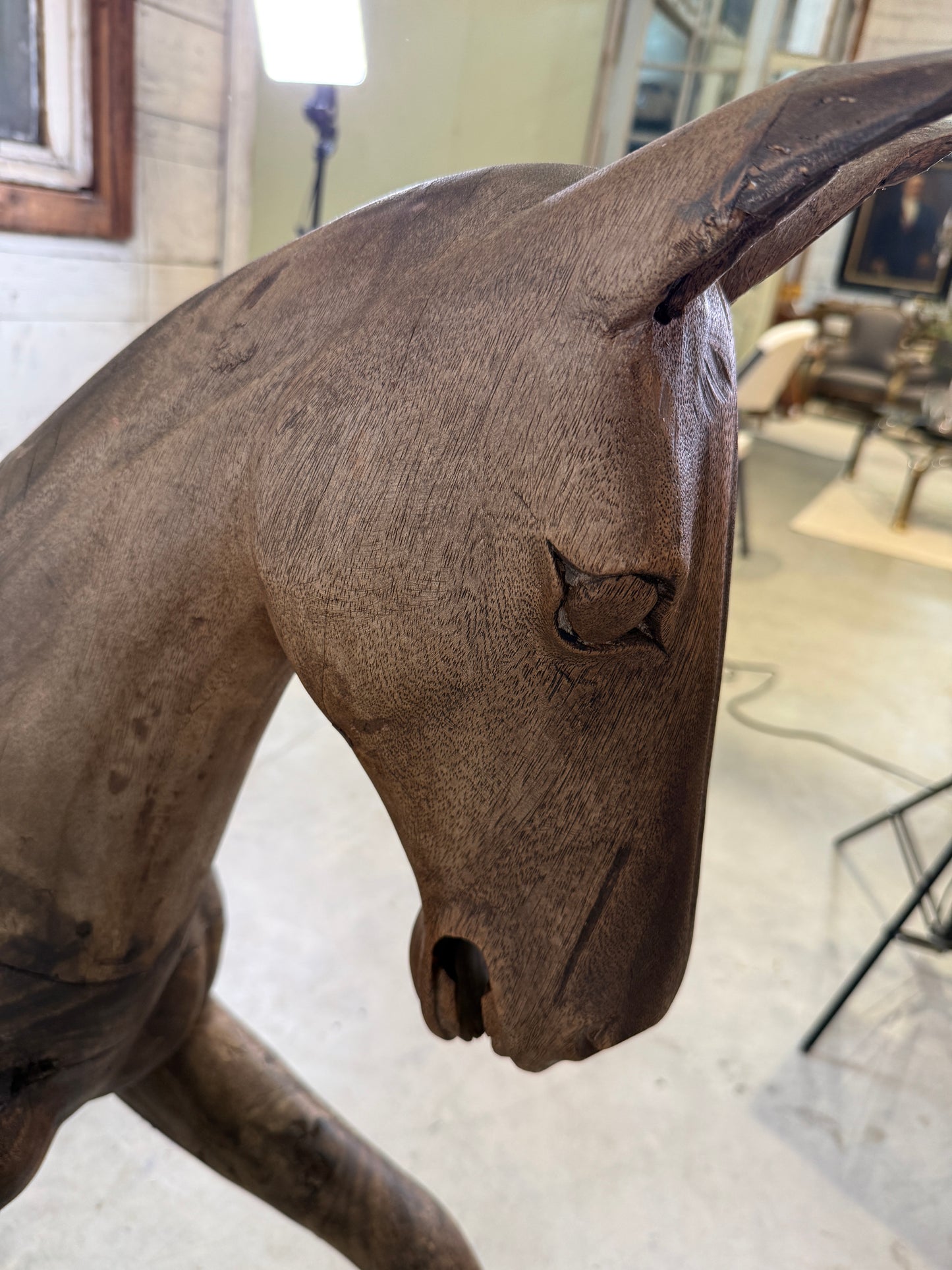 Hand-Carved Spanish Hardwood Horse Sculptures