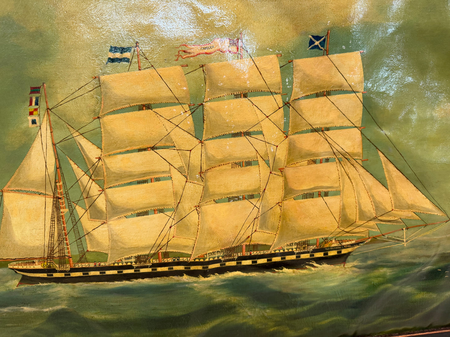 19th C. Maritime Ship Sailor's Painted on Sailcloth MCM