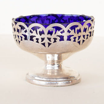 Silver Plated Bowl with Cobalt Glass Liner UK Circa 1930