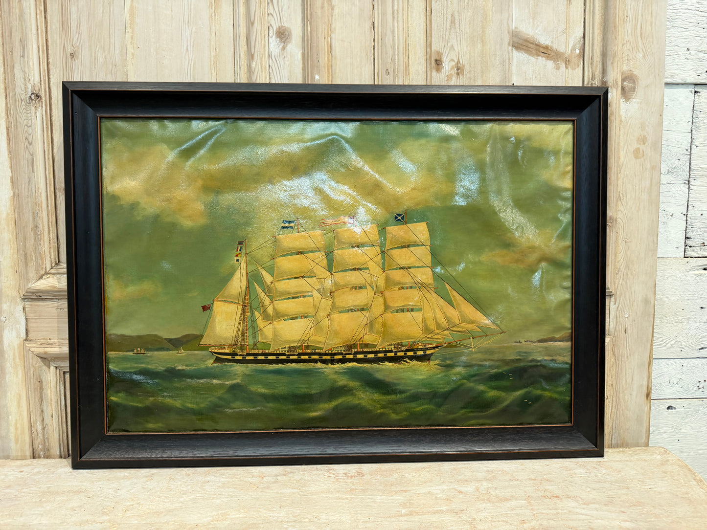 19th C. Maritime Ship Sailor's Painted on Sailcloth MCM