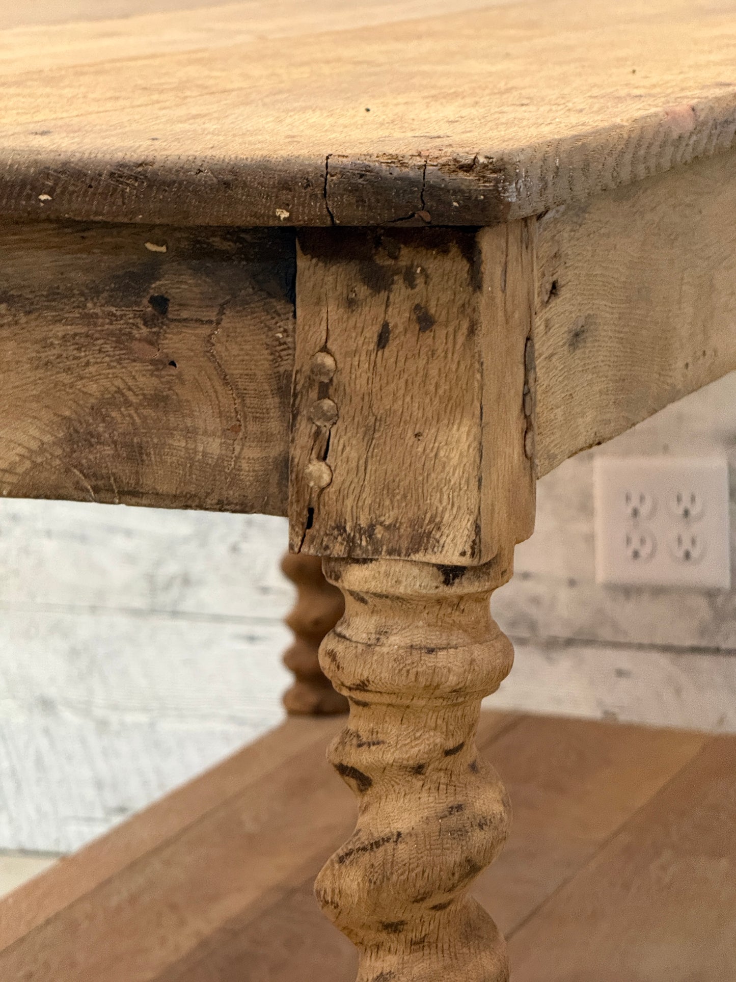 Antique Oak Barley Twisted French Drapers Table