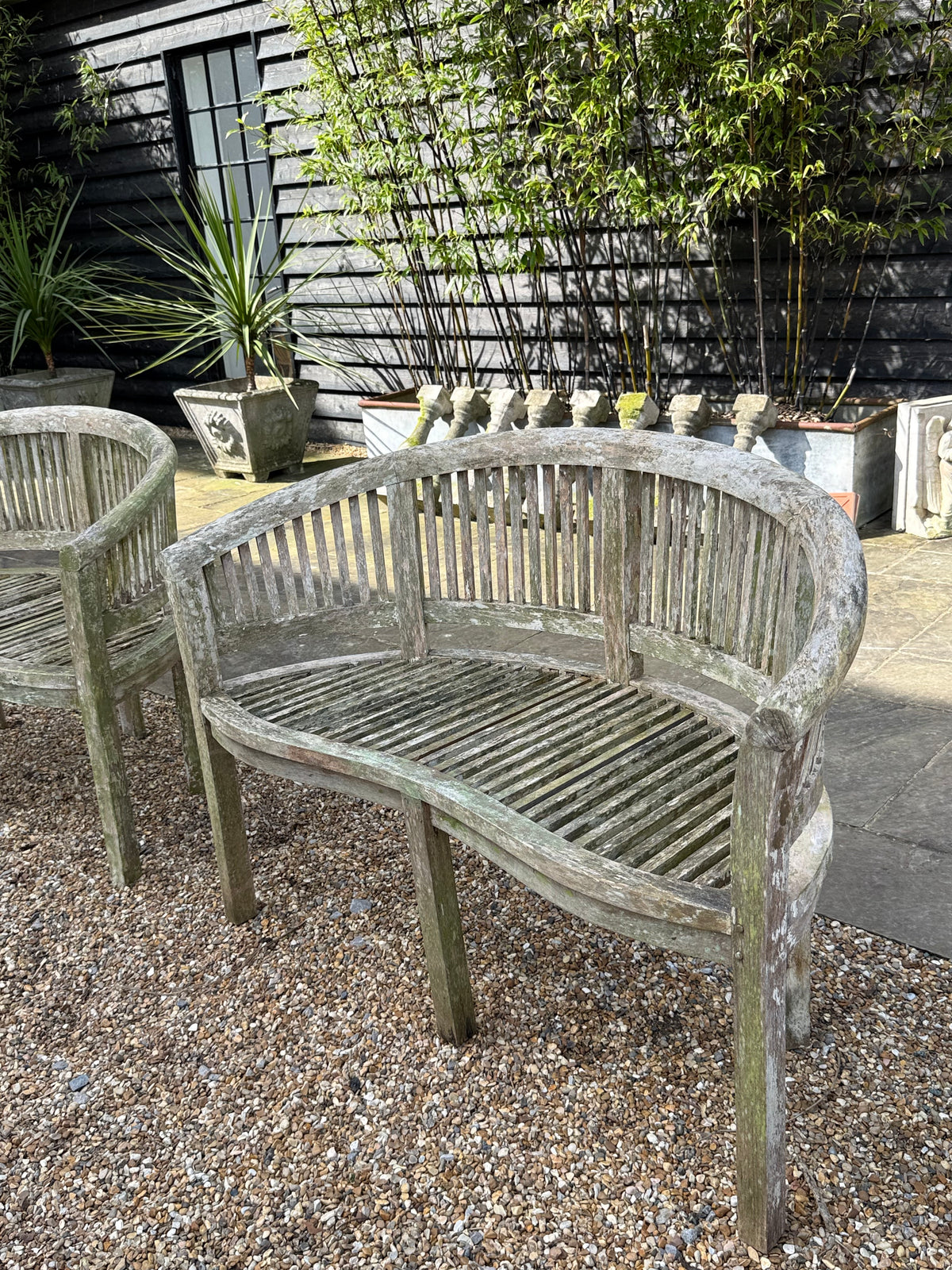 Weathered English Circa 1930 Teak Curved Bench