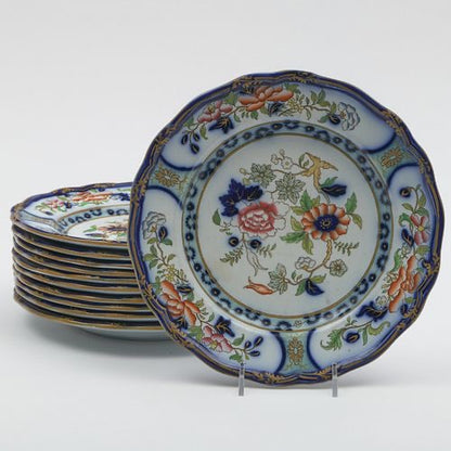 W. Adams & Sons Cobalt Ground Ironstone