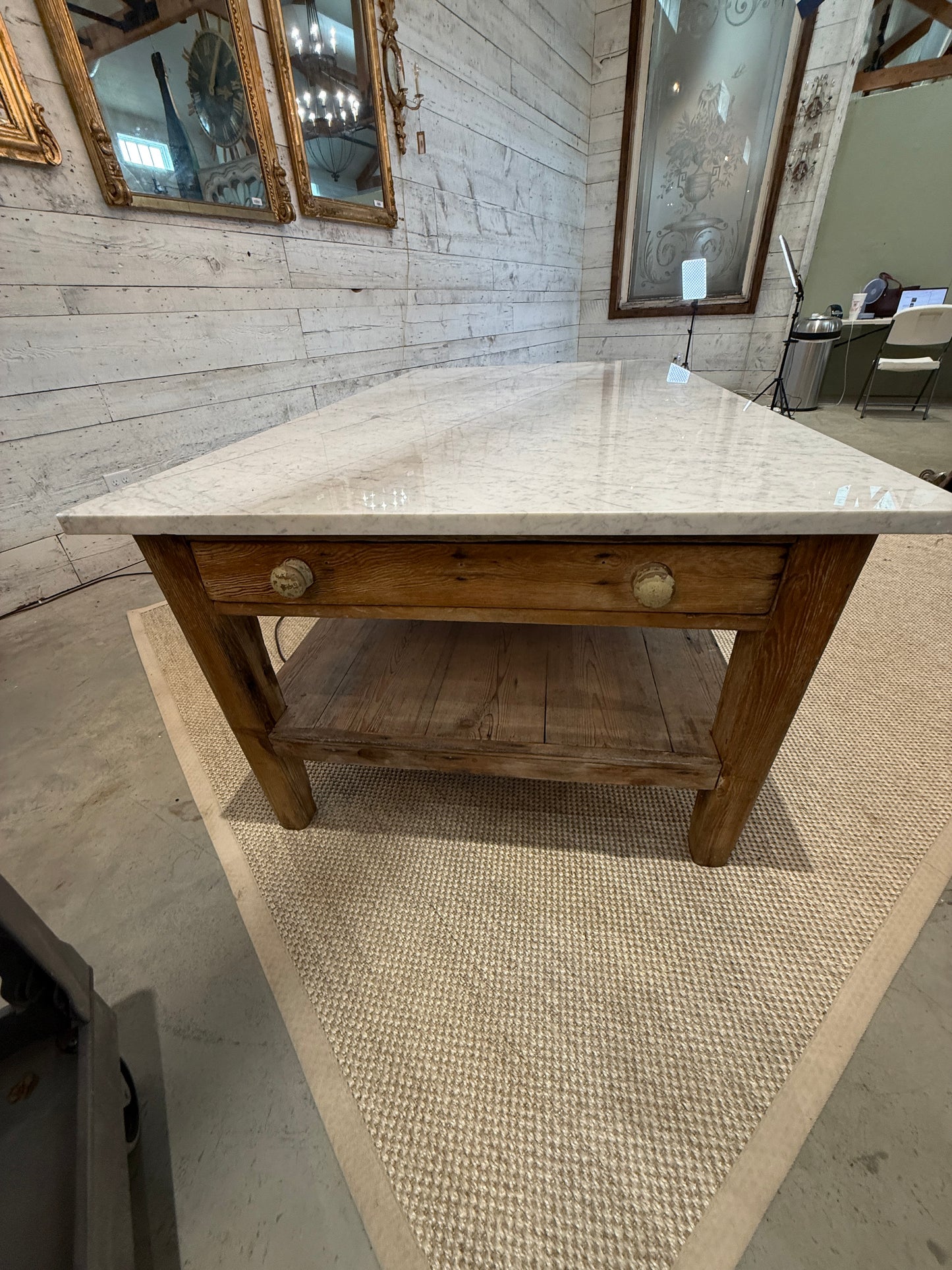 French Style Marble Top Console Table with Two Drawers