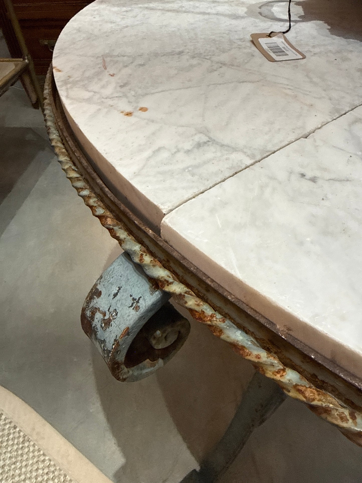 Art Deco Round 4 Piece Marble Top Table with Wrought Iron Base