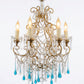 6 Arm Crystal Chandelier with Deep Blue Drops