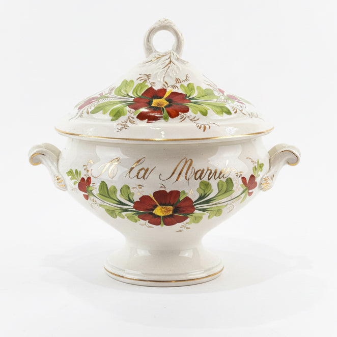 Wedding Soupiere With Lid Hand Painted With Red Poppy