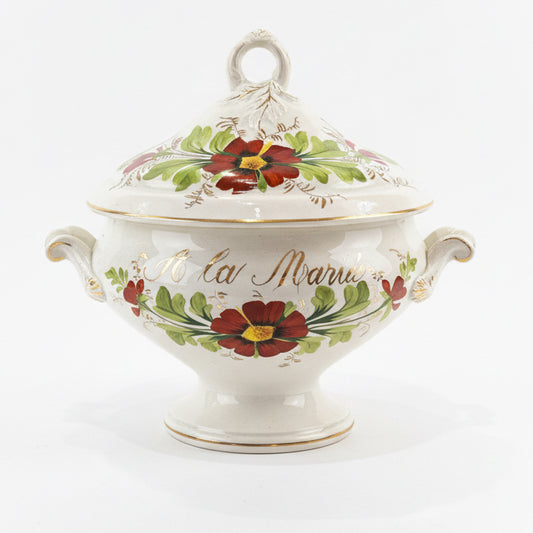 Wedding Soupiere With Lid Hand Painted With Red Poppy