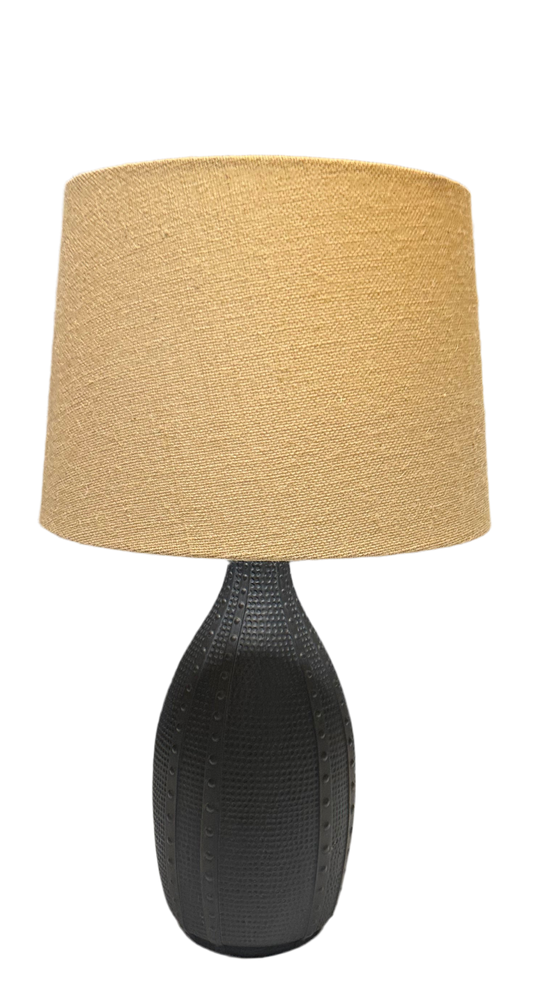 Primitive Dark Satin Table Lamp with Flour Sack Shade