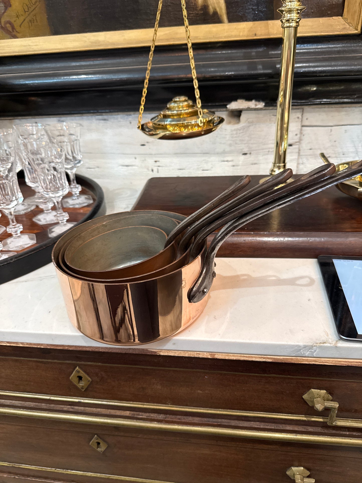 Heavy Antique Copper Cookware Set - 4 Pieces