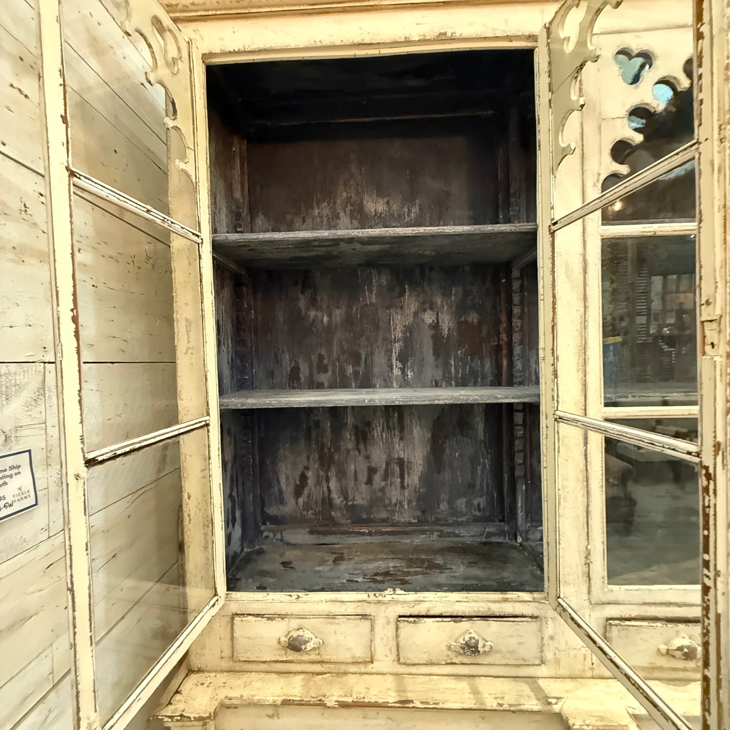 Large 19th Century English Pine Glazed Display Cabinet with Original Glass