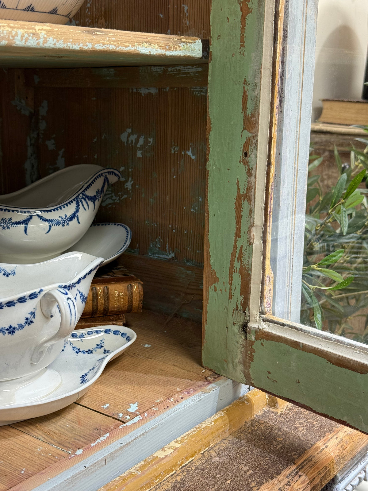 Blue 2 piece French Cabinet with Glass Doors