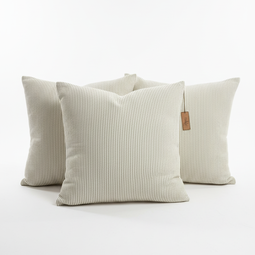 Audrey Ticking Stripe Designer Pillow : Feather Down