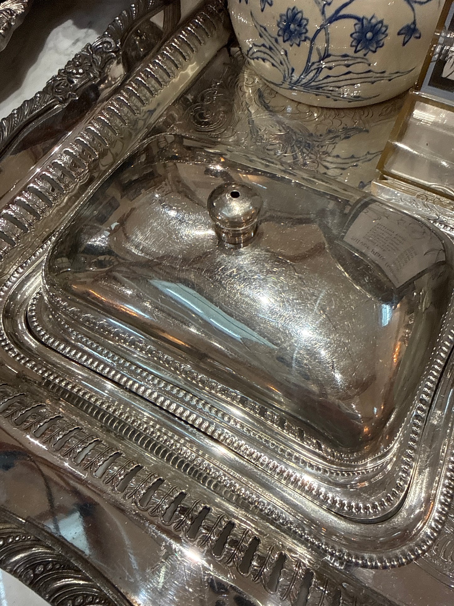 Silver Plate Butler Service Tray with Lid
