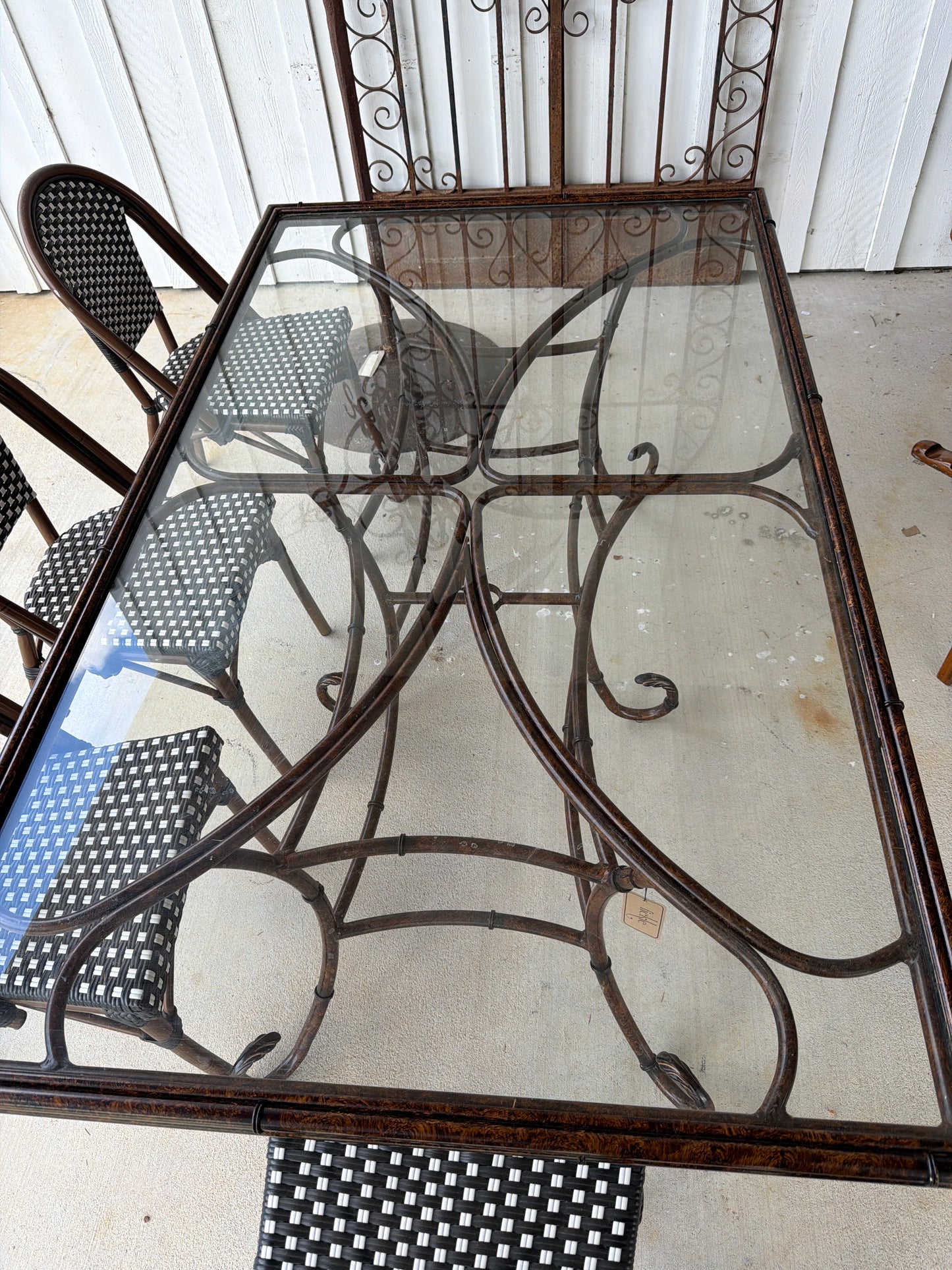 Lacquered Metal Faux Bamboo Table with Glass Top