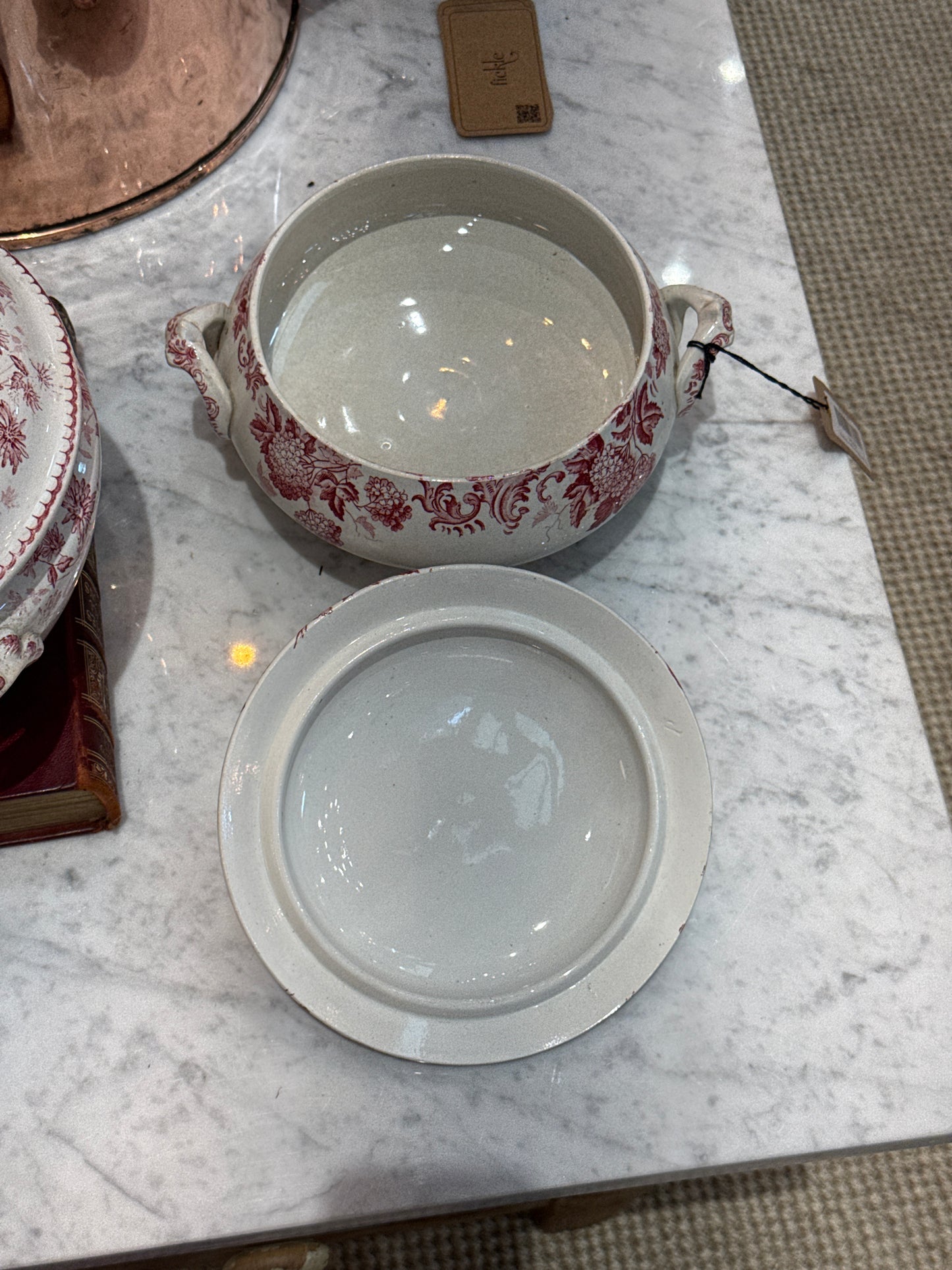 Pink And White Ironstone Soupiere