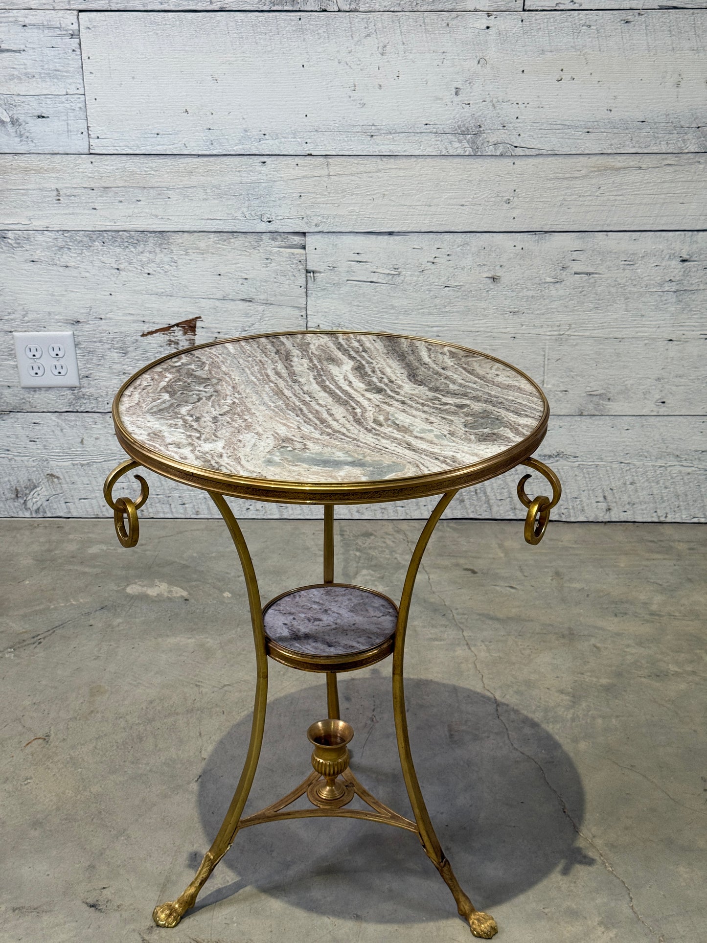 Mid-Century French Neoclassical Style Gilt Bronze and Marble Gueridon Side Table